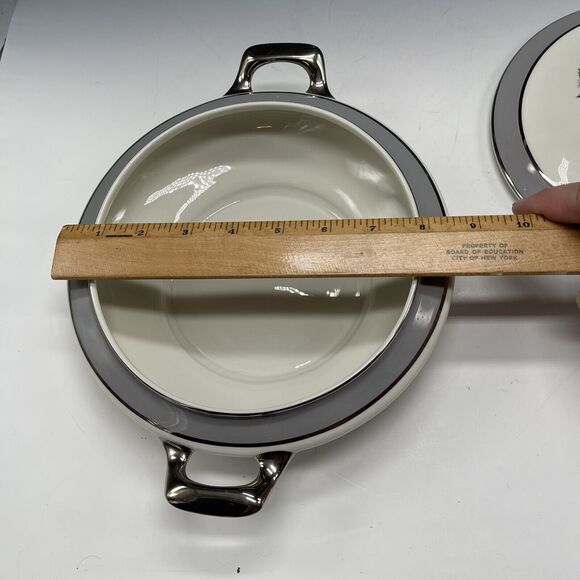 Royal Jackson Casserole Covered Dish Bowl‎ Vogue Ceramic Rose Silver - Picture 10 of 11